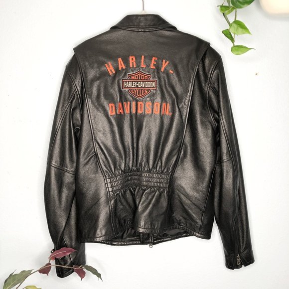 Harley-Davidson Jackets & Blazers - Harley Davidson Black Leather Moto Jacket Riding Large Motorcycle Women's Zip Up